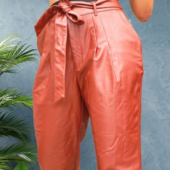 Express Super High Waisted Faux Leather Belted Ankle Pant - Picture 3 of 3